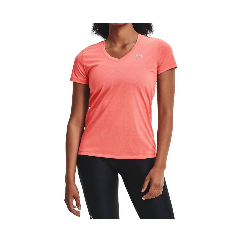NEW UNDER ARMOUR bubble tech heather short-sleeve v-neck t-shirt in pink